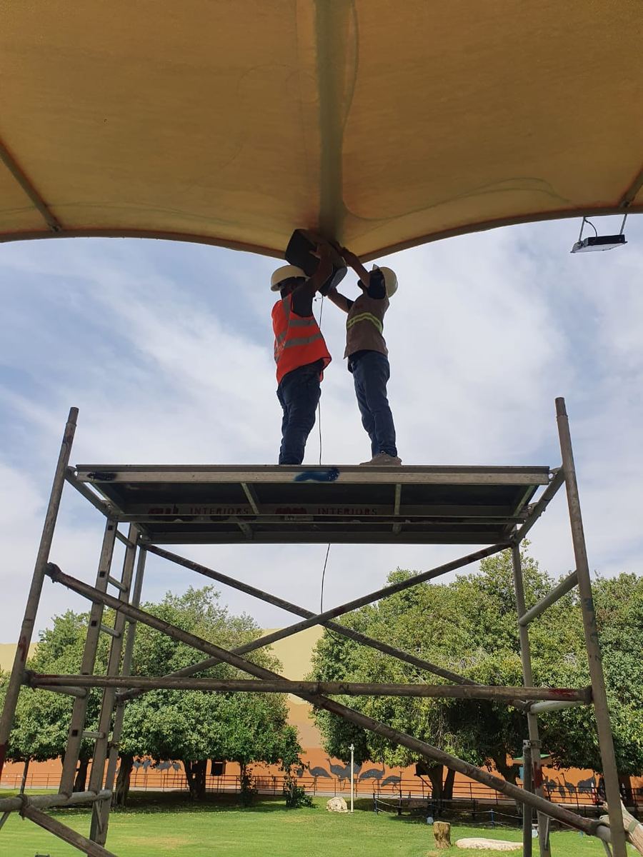 Outdoor CCTV camera installation scaffolding UAE